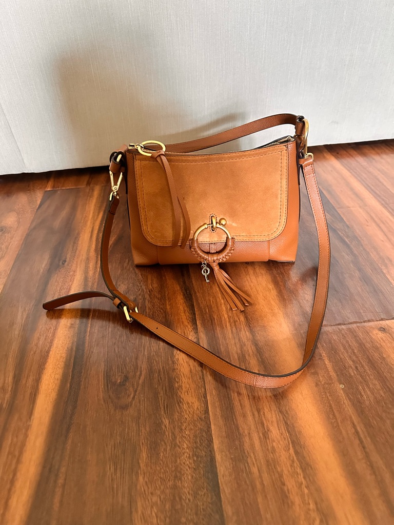 See By Chloe Cognac Suede & Leather Crossbody With Tassel Ring